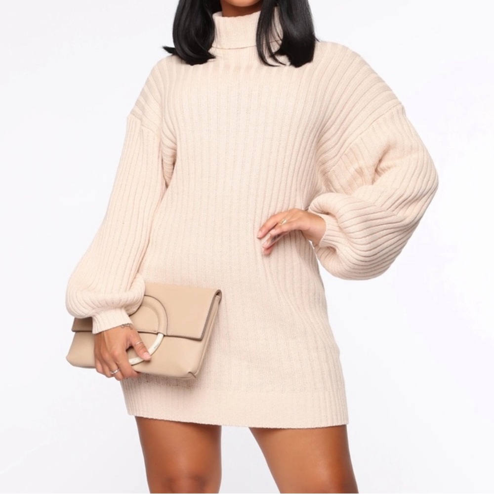Too Cozy Turtle Neck Sweater Dress chunky sleeves small